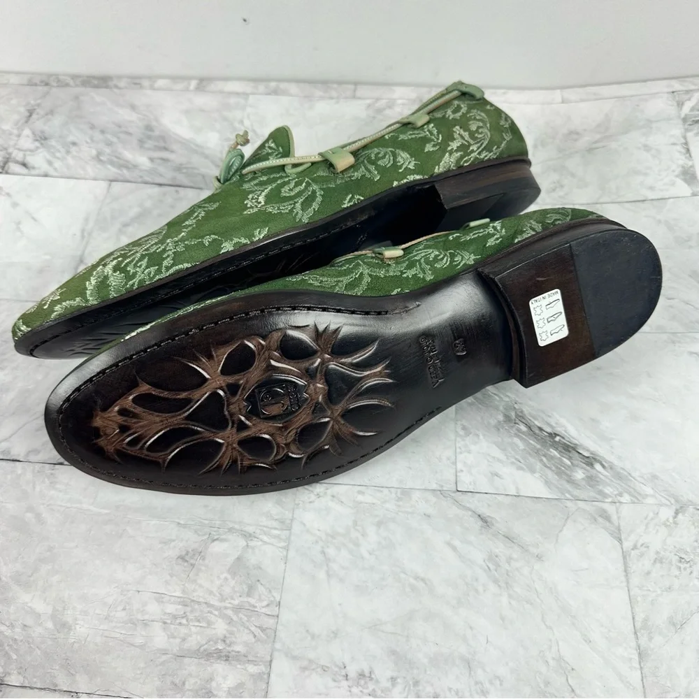 Jo Ghost Green Suede Embroidered Loafers Italy Slip On Sz 42 US 9 - Picture 10 of 14